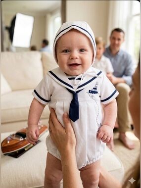 NWT Vintage 90s Baby Boy Sailor Suit Nautical Baptism Photo Outfit 3M